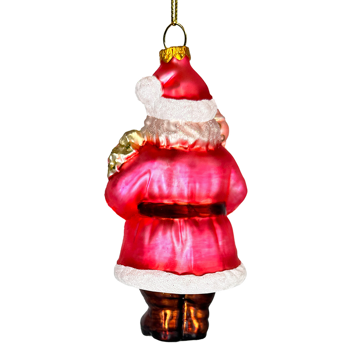 (Pre-Order) Pink Santa with Sceptor and Flowers Glass Christmas Ornament, Retro Tree Decor