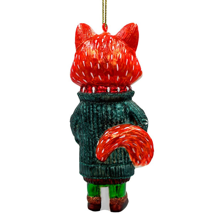 Red Nordic Fox in Sweater Glass Ornament, Scandinavian Christmas Tree Decor Glass Ornament OrnamentallyYou 