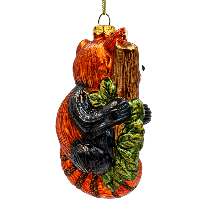 (PRE-ORDER) Red Panda on Tree Branch Glass Christmas Ornament, Woodland Wildlife Animal Holiday Decor
