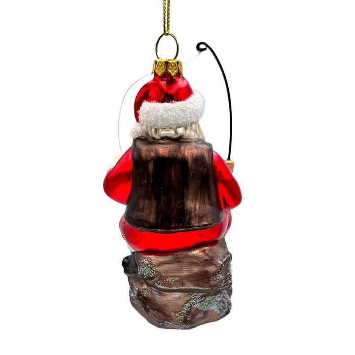 (Pre-Order) Relaxing Santa Claus Fishing Ornament, Hand Blown Glass Fisherman Gift Decor Glass Ornament OrnamentallyYou 