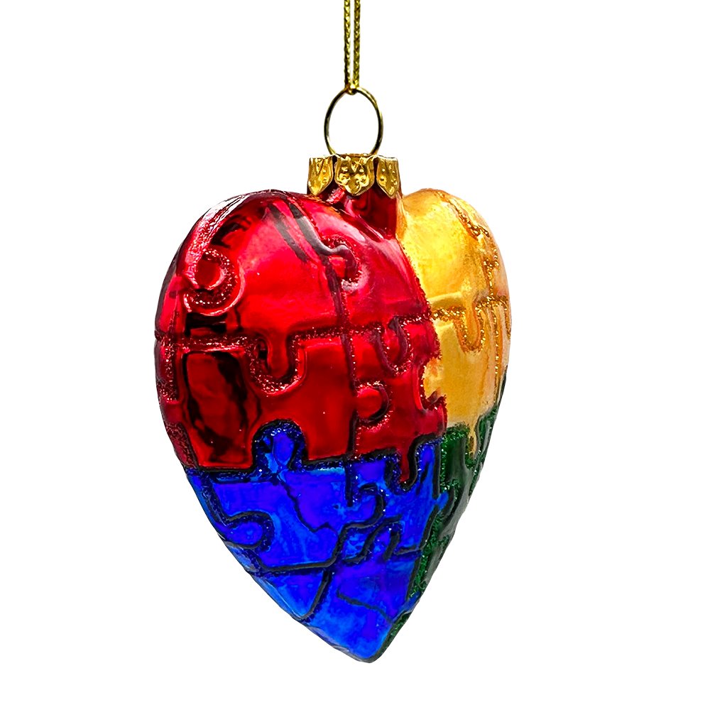 (Pre-Order) Sentimental Autism Heart Puzzle Glass Christmas Ornament, Autistic Child Parent Gift Glass Ornament OrnamentallyYou 