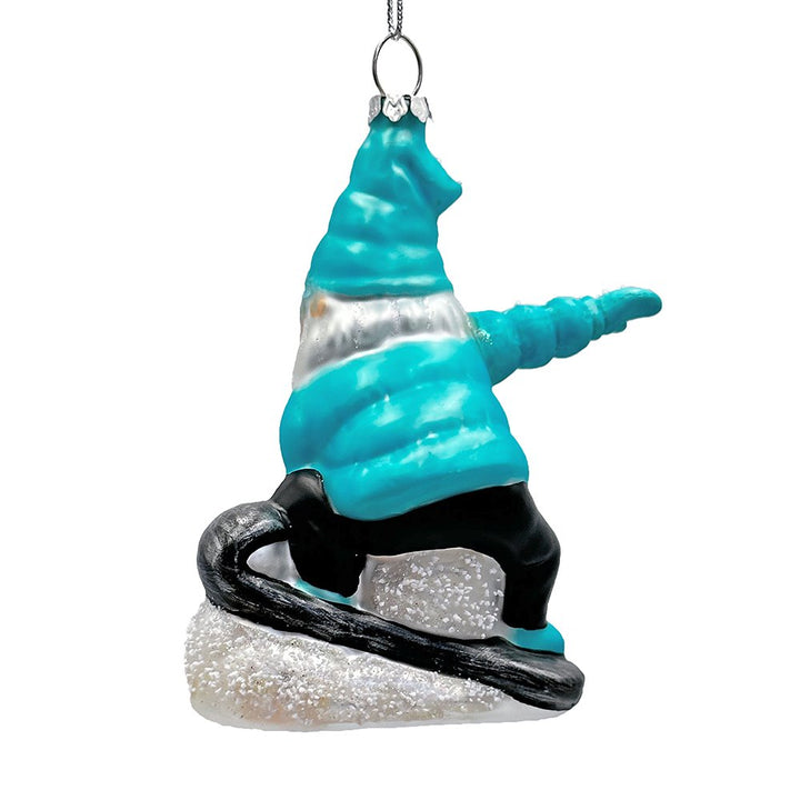 Snowboarding Gnome Glass Christmas Ornament, Winter Blue Aspen Tree Decor Glass Ornament OrnamentallyYou 