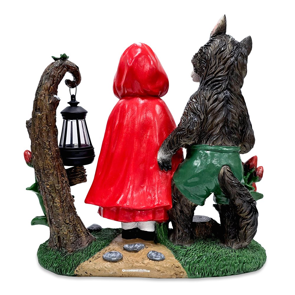 Solar Powered Little Red Riding Hood Garden Statue, 12" Lighted Fairy Tale Figurine Outdoor Decor Resin Statues OrnamentallyYou 
