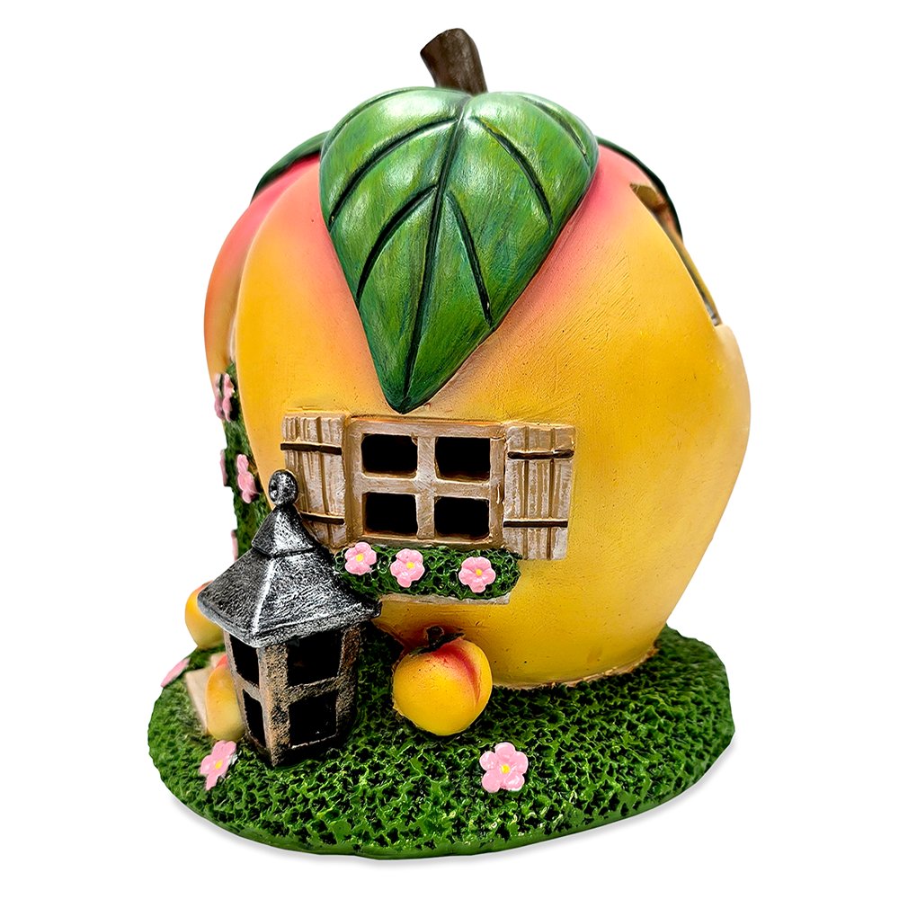 Solar Powered Peach Themed Garden Home Statue, 7" Lighted Cottage Figurine Outdoor Decor Resin Statues OrnamentallyYou 