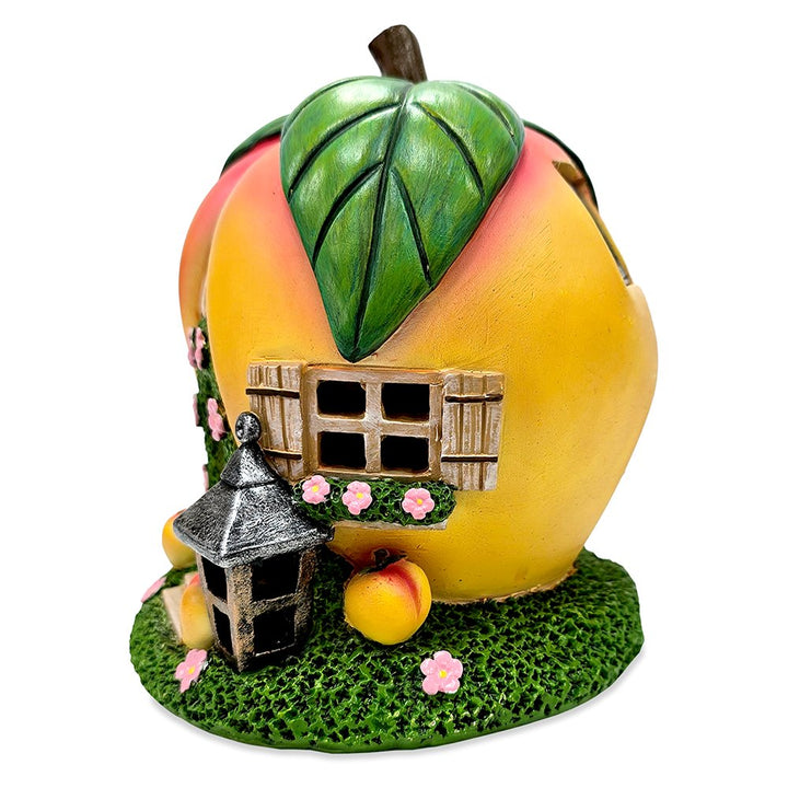 Solar Powered Peach Themed Garden Home Statue, 7" Lighted Cottage Figurine Outdoor Decor Resin Statues OrnamentallyYou 