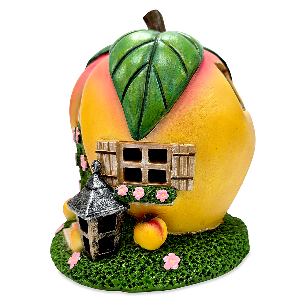 Solar Powered Peach Themed Garden Home Statue, 7" Lighted Cottage Figurine Outdoor Decor