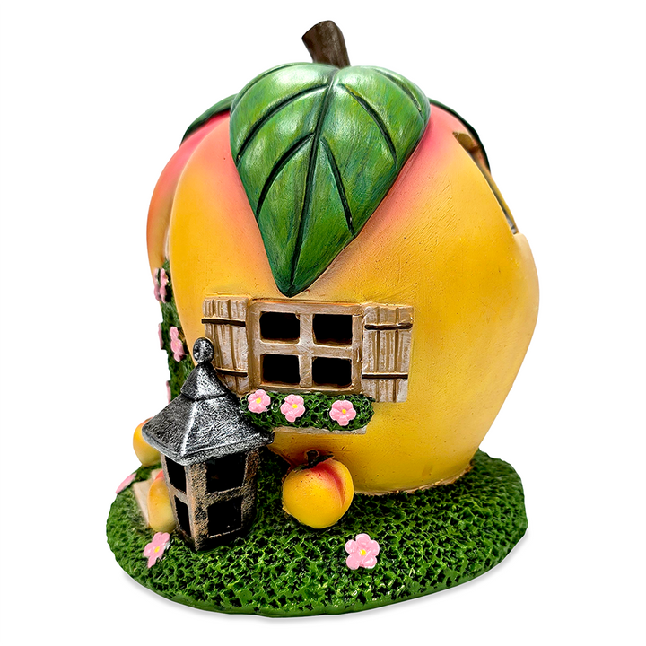 Solar Powered Peach Themed Garden Home Statue, 7" Lighted Cottage Figurine Outdoor Decor