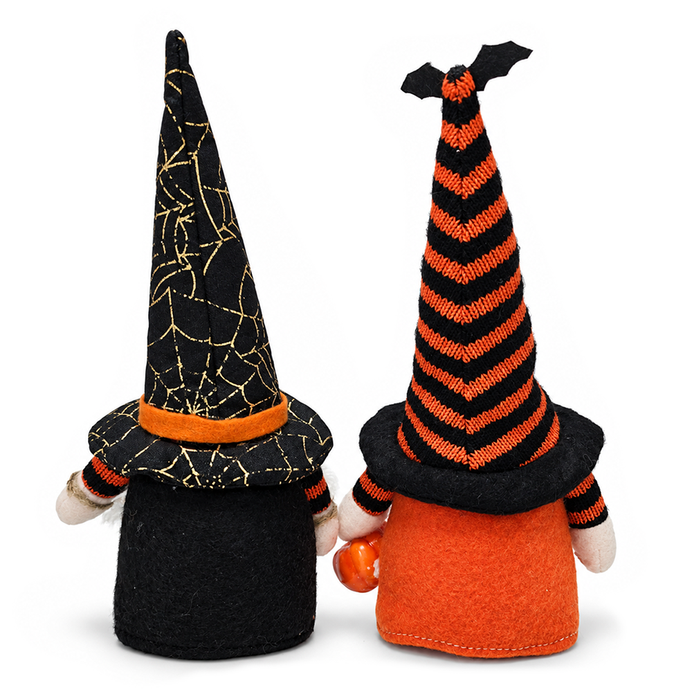 Spooky Pumpkin Plush Gnome Set of 2, Trick or Treat Halloween 10" Tabletop Decor