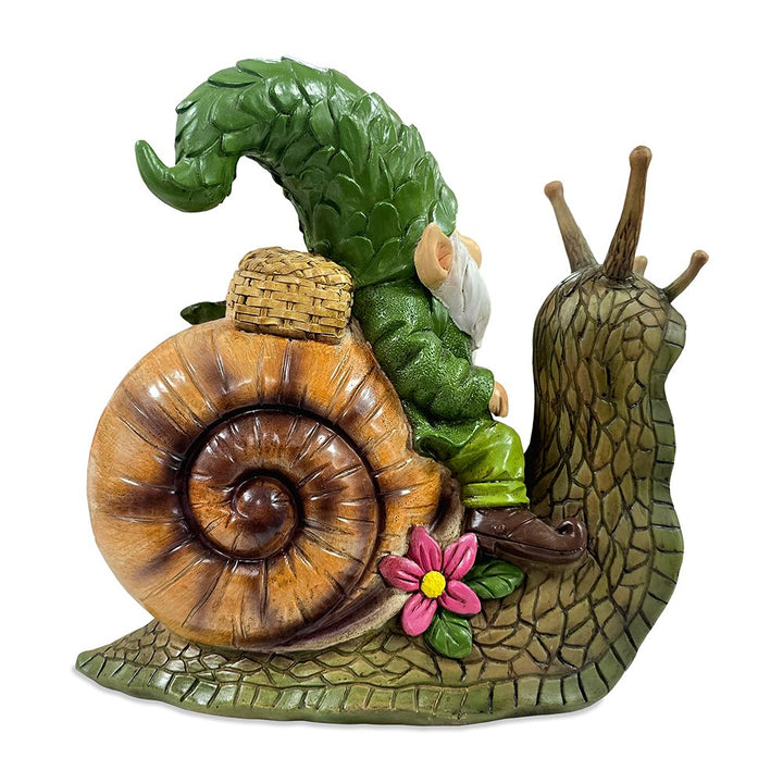The Snailbound Gnome Cute Verdant Garden Statue, 10" Outdoor Yard or Forest Snail Decoration Resin Statues OrnamentallyYou 