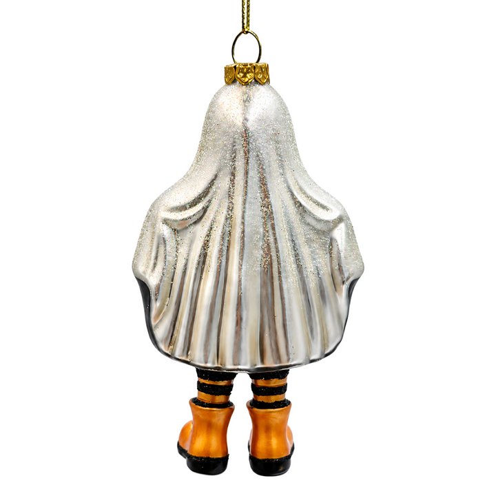 (PRE-ORDER) Trick or Treat Ghost Kid Glass Ornament, Sheet Costume Halloween Tree Decor