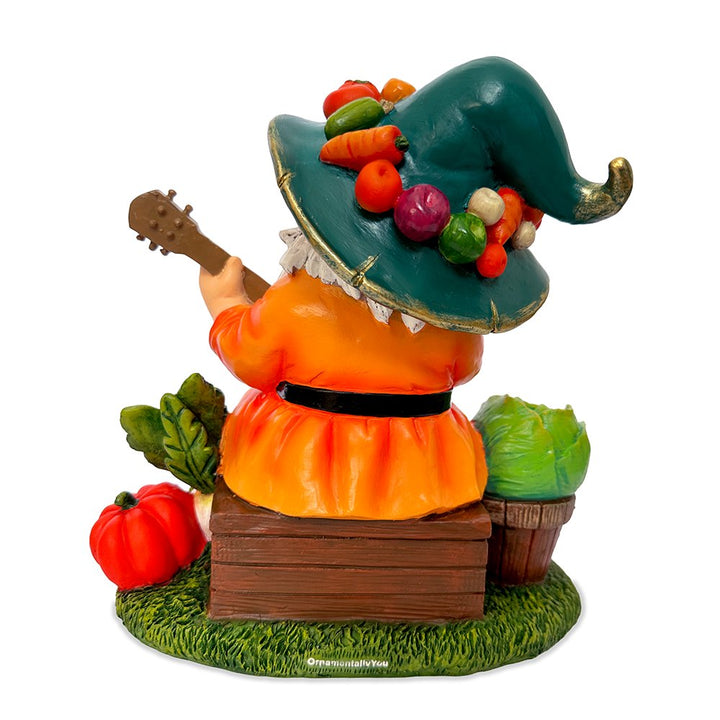 Veggie Farmer Gnome Figurine, 9" Ukulele Playing Vegetable Dwarf Garden Statue Resin Statues OrnamentallyYou 