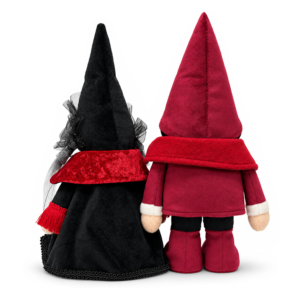 Victorian Vampire Plush Gnome Set of 2, Red and Black Gothic 11" Halloween Couple Decor