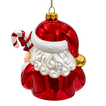 (PRE-ORDER) Vintage Santa with Candy Cane Glass Christmas Ornament, Classic Holiday Tree Decor