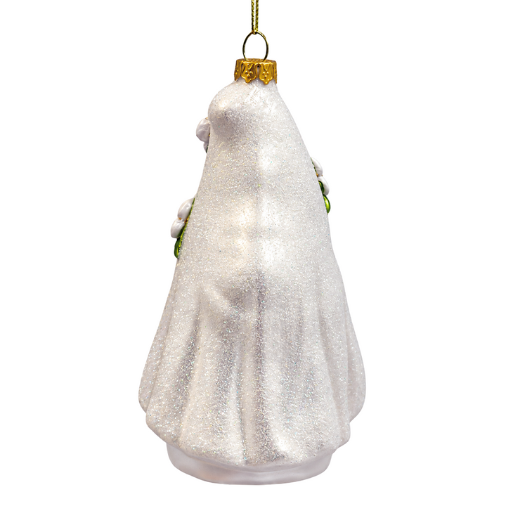 (PRE-ORDER) Wedding Bride Gnome Glass Ornament, Bridal Shower Newlywed Keepsake and Wedding Tree Decor