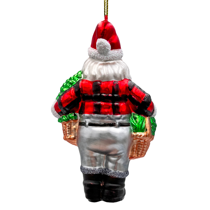 (Pre-Order) Wholesome Santa the Vegetable Farmer Glass Christmas Ornament, Farm Style Holding Potatoes, Lettuce, and Tomatoes