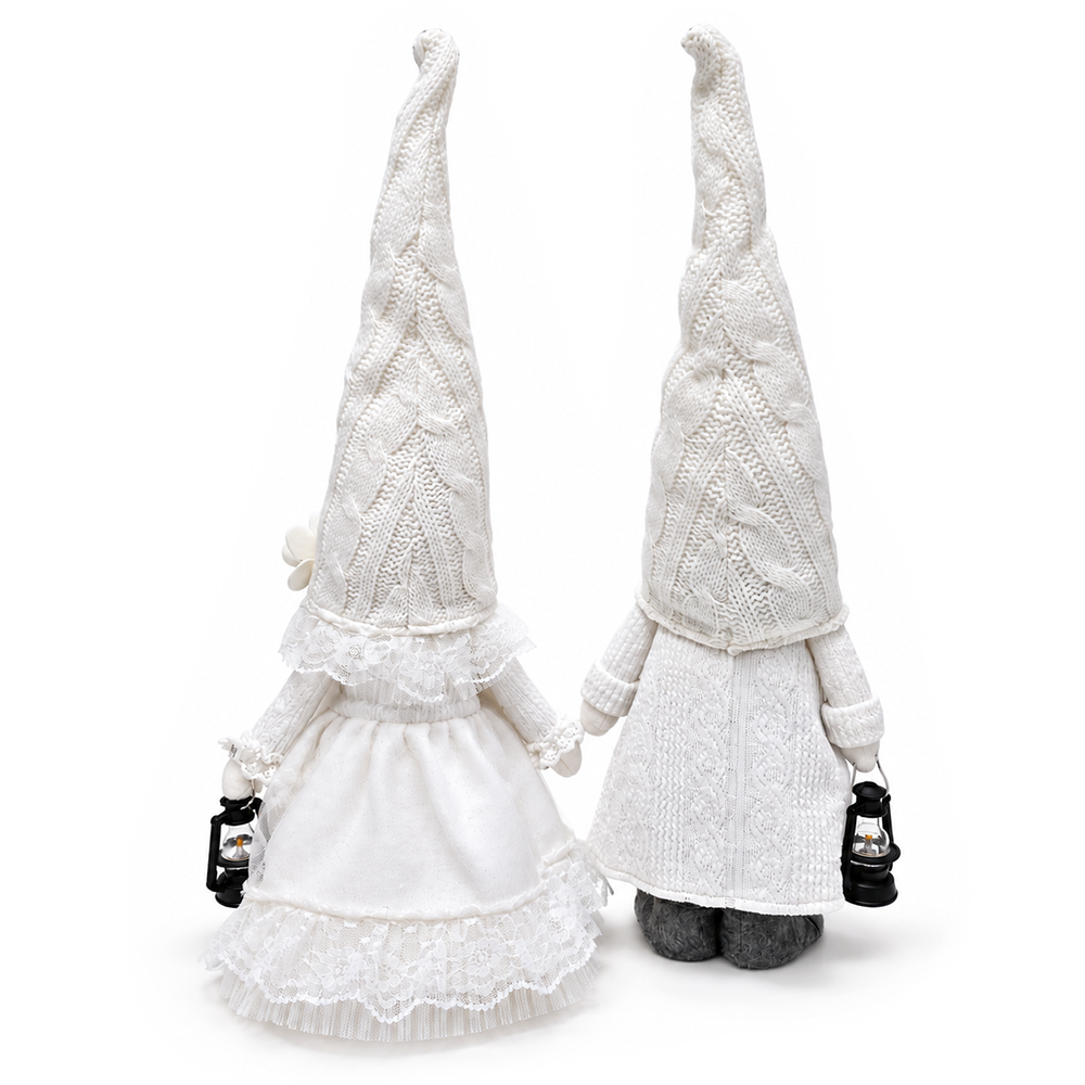 Winter Bride and Groom Plush Gnome Set of 2, Romantic 19" Christmas Wedding Decor