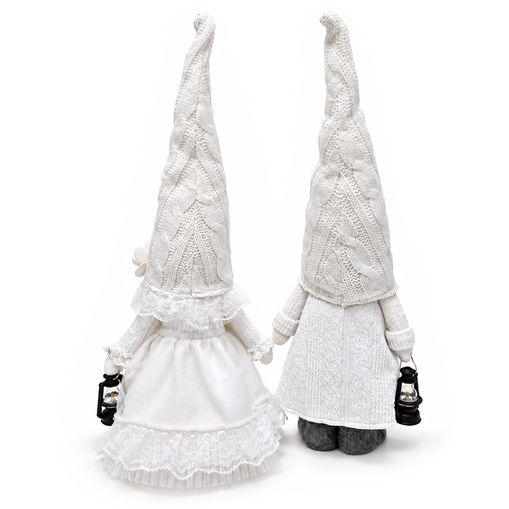 Winter Bride and Groom Plush Gnome Set of 2, Romantic 19" Christmas Wedding Decor