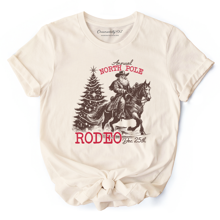 Annual North Pole Rodeo T-Shirt, Funny Cowboy Santa Christmas Tee for Country Lovers