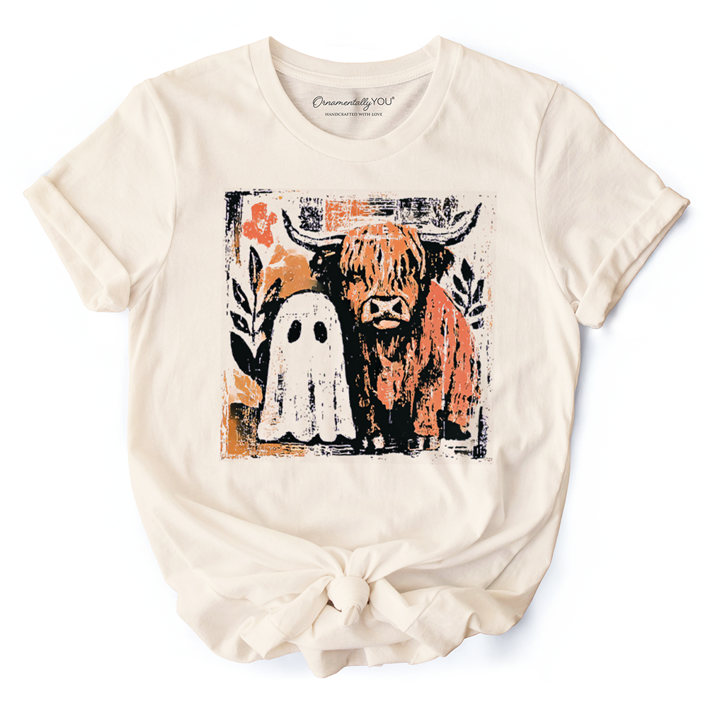 Highland Cow Ghost Fall T-Shirt, Spooky Season Halloween Tee