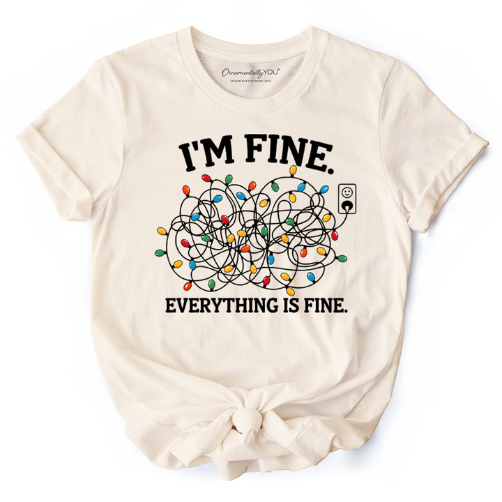 I’m Fine Christmas Lights T‑Shirt, Funny Holiday Humor Tee for Stressed Festive People