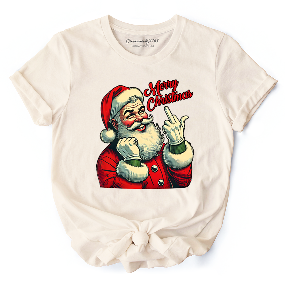 Santa Middle Finger Christmas T-Shirt, Vintage Funny Tee for Naughty Holiday Humor