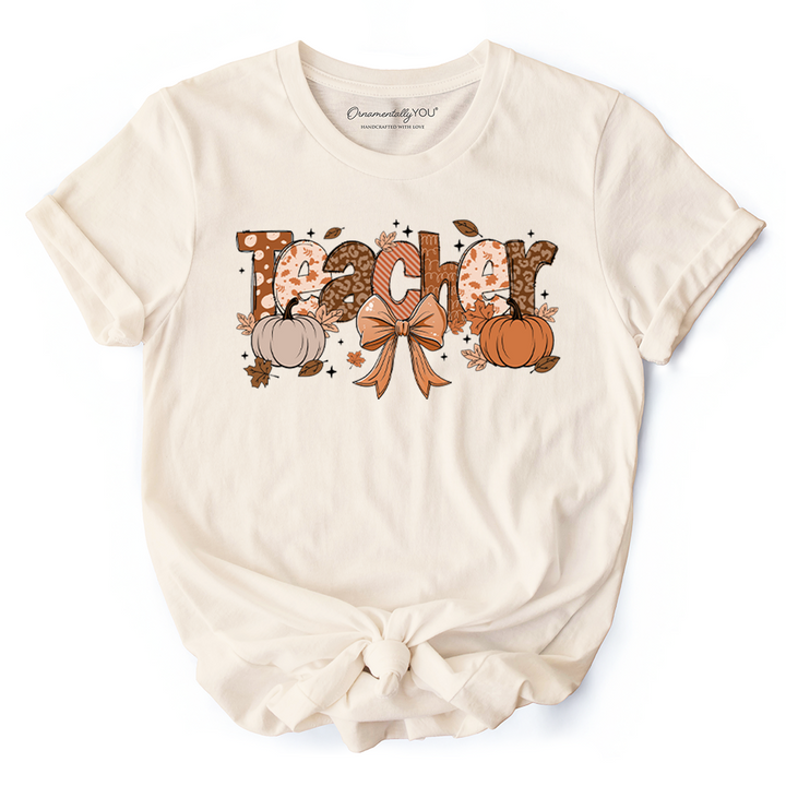 Teacher Coquette Autumn T-Shirt, Cozy Fall Pumpkin Tee for Educators