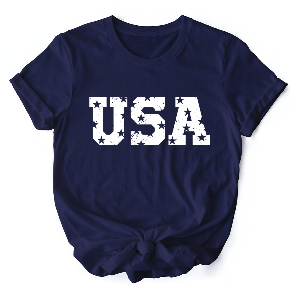 USA Block Letters T-Shirt, Vintage Patriotic Tee for Independence Day