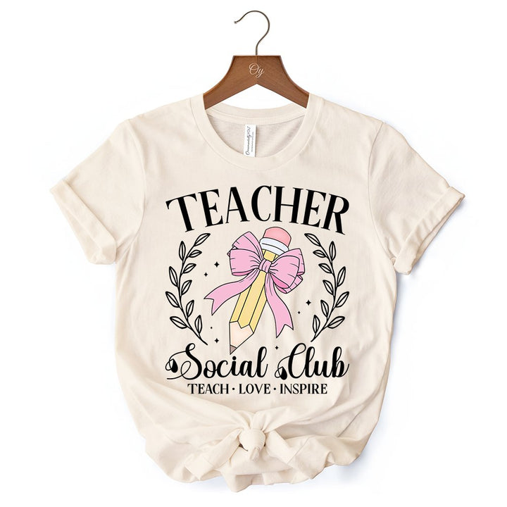 Teacher Social Club T-Shirt, White, Natural, and Black Tee for Stylish Educators T-Shirts OrnamentallyYou 