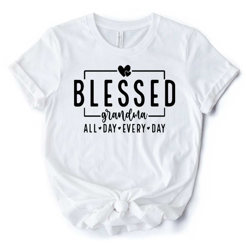 Blessed Grandma T-Shirt, All Day Every Day White and Black Tee for Faithful Grandmothers