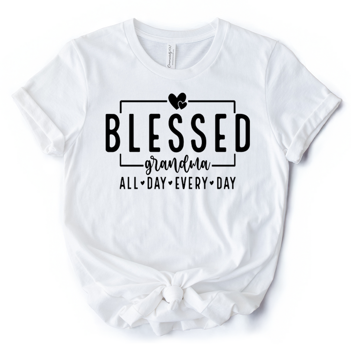 Blessed Grandma T-Shirt, All Day Every Day White and Black Tee for Faithful Grandmothers