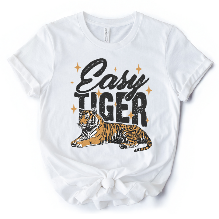Easy Tiger Retro Grunge T-Shirt, Vintage White and Natural Tee With Wild Animal