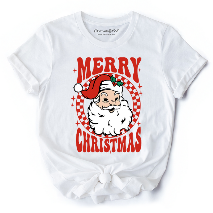 Merry Christmas Santa T‑Shirt, Retro Red Checkered Tee for Classic Holiday Season