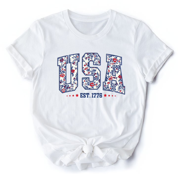 Patriotic USA Floral T-Shirt, 1776 Independence Day Tee