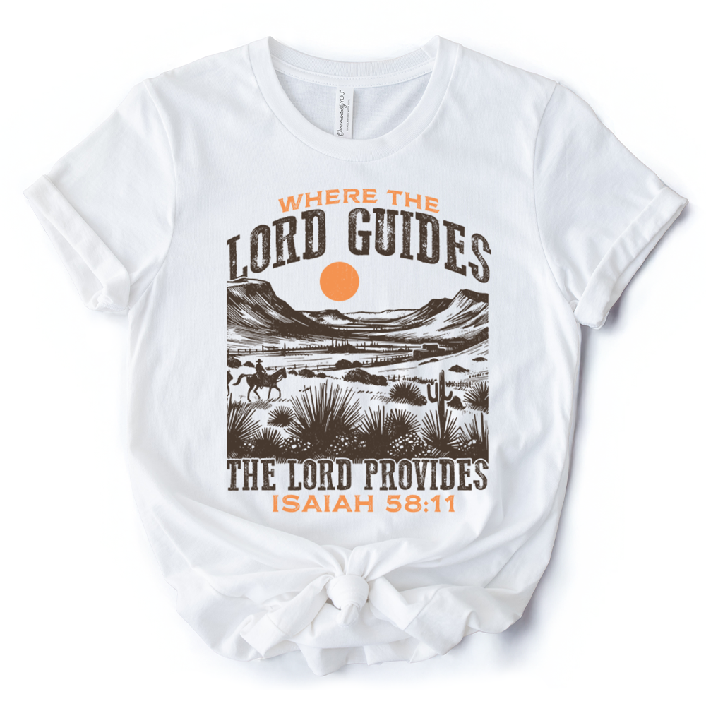 The Lord Provides Christian T-Shirt, Retro Western Desert Worship White and Natural Tee