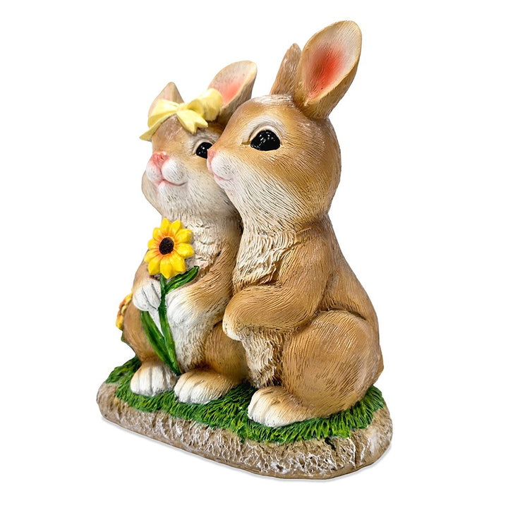 Bunny Embrace Garden Statue, 8" Hugging Rabbit Couple Figurine Outdoor Decor Resin Statues OrnamentallyYou 