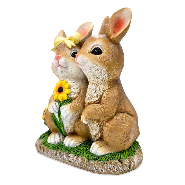 Bunny Embrace Garden Statue, 8" Hugging Rabbit Couple Figurine Outdoor Decor