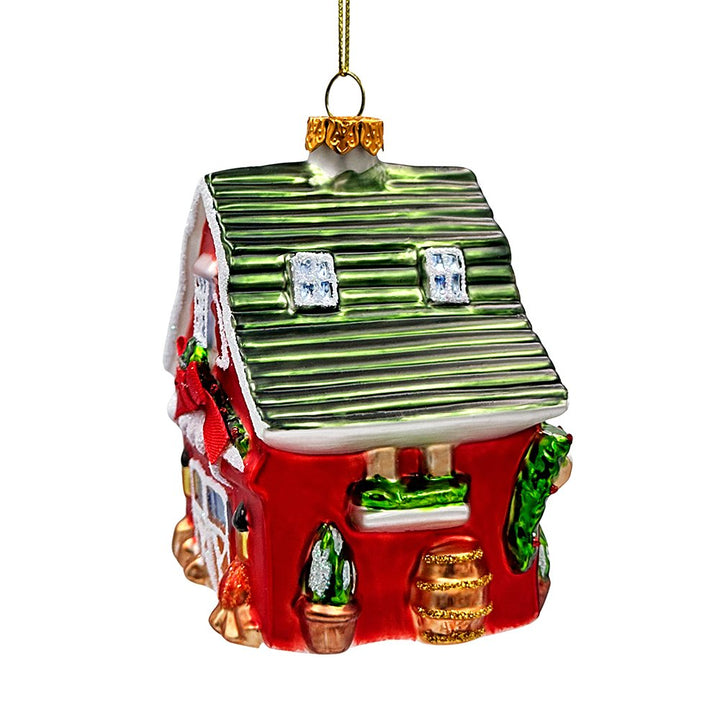 Charming Farmhouse Cabin Glass Christmas Ornament, Winter Rural Home Holiday Tree Decor Glass Ornament OrnamentallyYou 