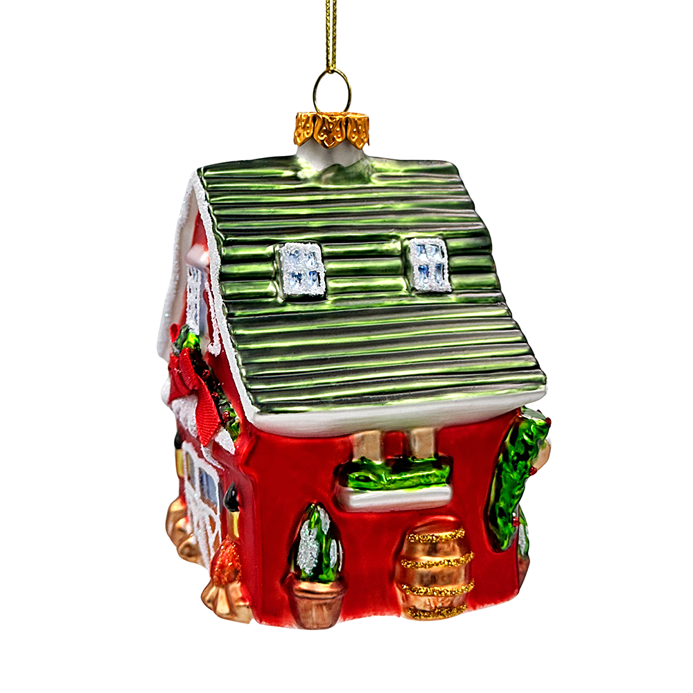 (Pre-Order) Charming Farmhouse Cabin Glass Christmas Ornament, Winter Rural Home Holiday Tree Decor