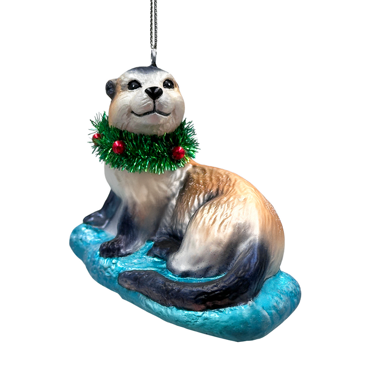 (Pre-Order) Cute Otter Glass Christmas Ornament, Exotic Animal Tree Decoration