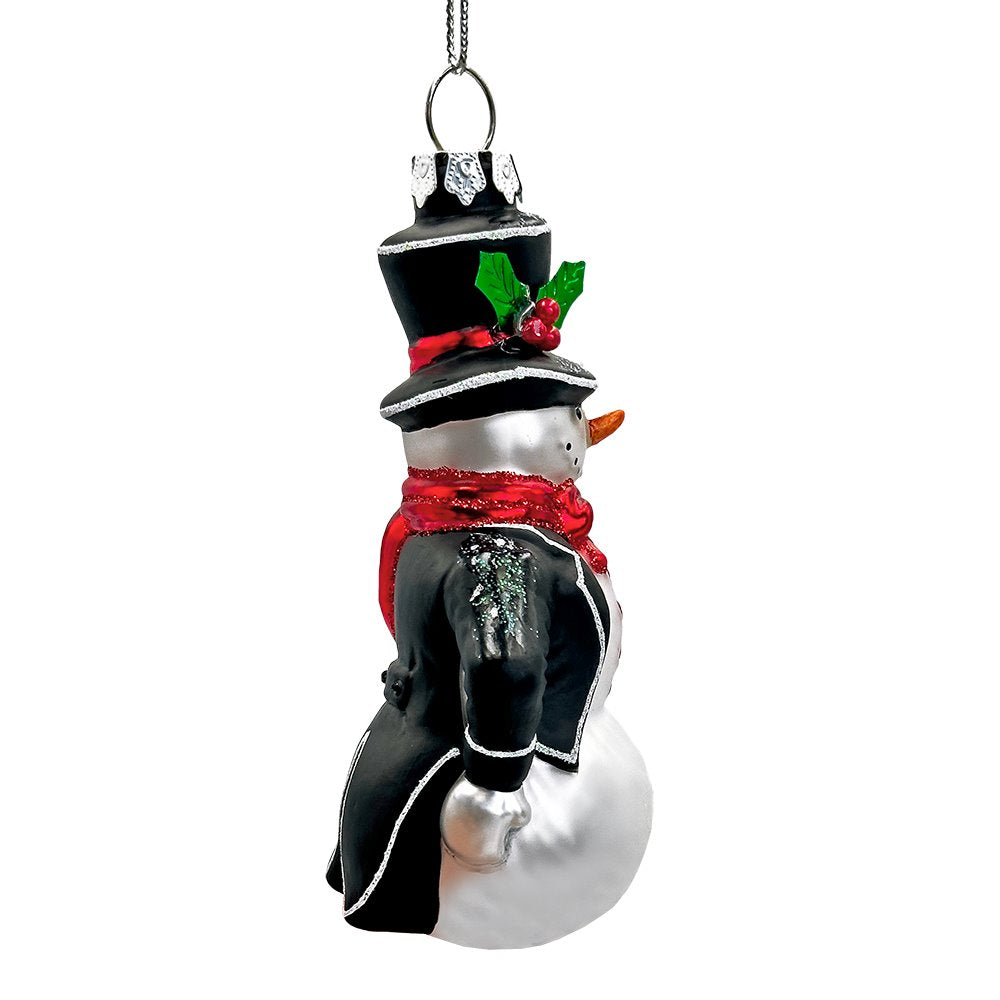 Dapper Gentleman Snowman Glass Christmas Ornament, Refined Handblown Holiday Tree Decor Glass Ornament OrnamentallyYou 