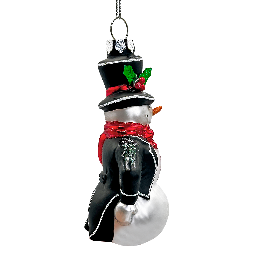 (Pre-Order) Dapper Gentleman Snowman Glass Christmas Ornament, Refined Handblown Holiday Tree Decor