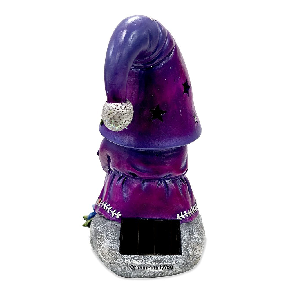 Enchanted Wisdom Solar Book Reader Gnome Figurine, 8" Lighted Lavender Purple Garden Statue Resin Statues OrnamentallyYou 