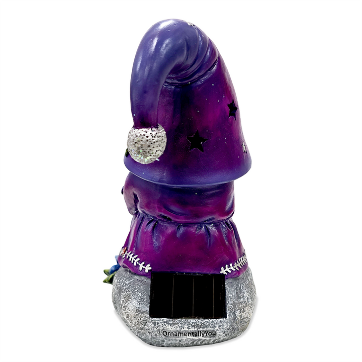 Enchanted Wisdom Solar Book Reader Gnome Figurine, 8" Lighted Lavender Purple Garden Statue