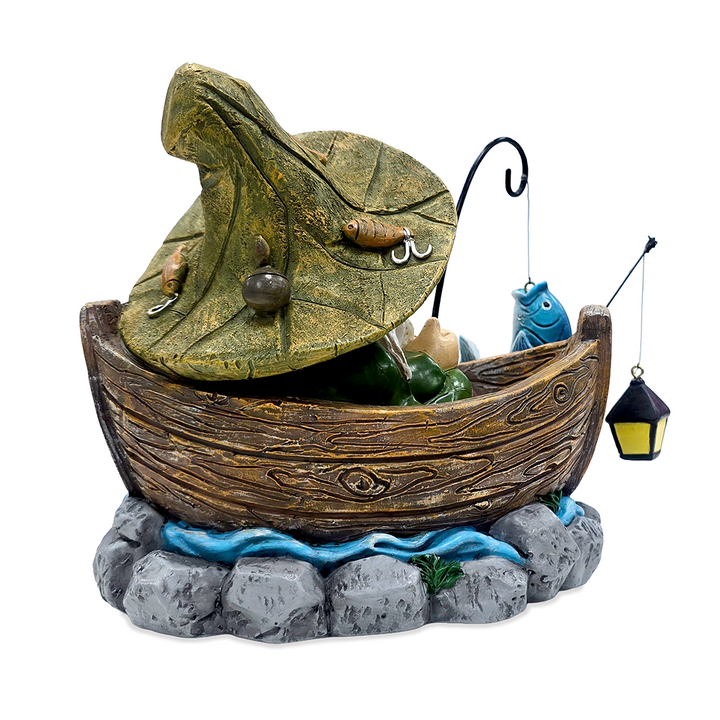 Fishing Gnome with Lantern Garden Statue, 6" Lighted Dwarf Figurine Outdoor Decor