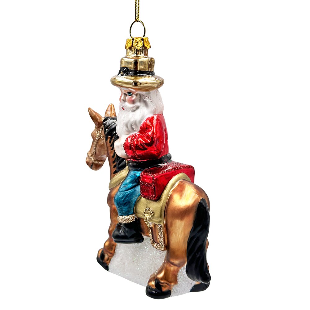 Hardy Wild Western Cowboy Santa Glass Christmas Ornament, Vintage Horse Ridin Farm Style Decor Glass Ornament OrnamentallyYou 