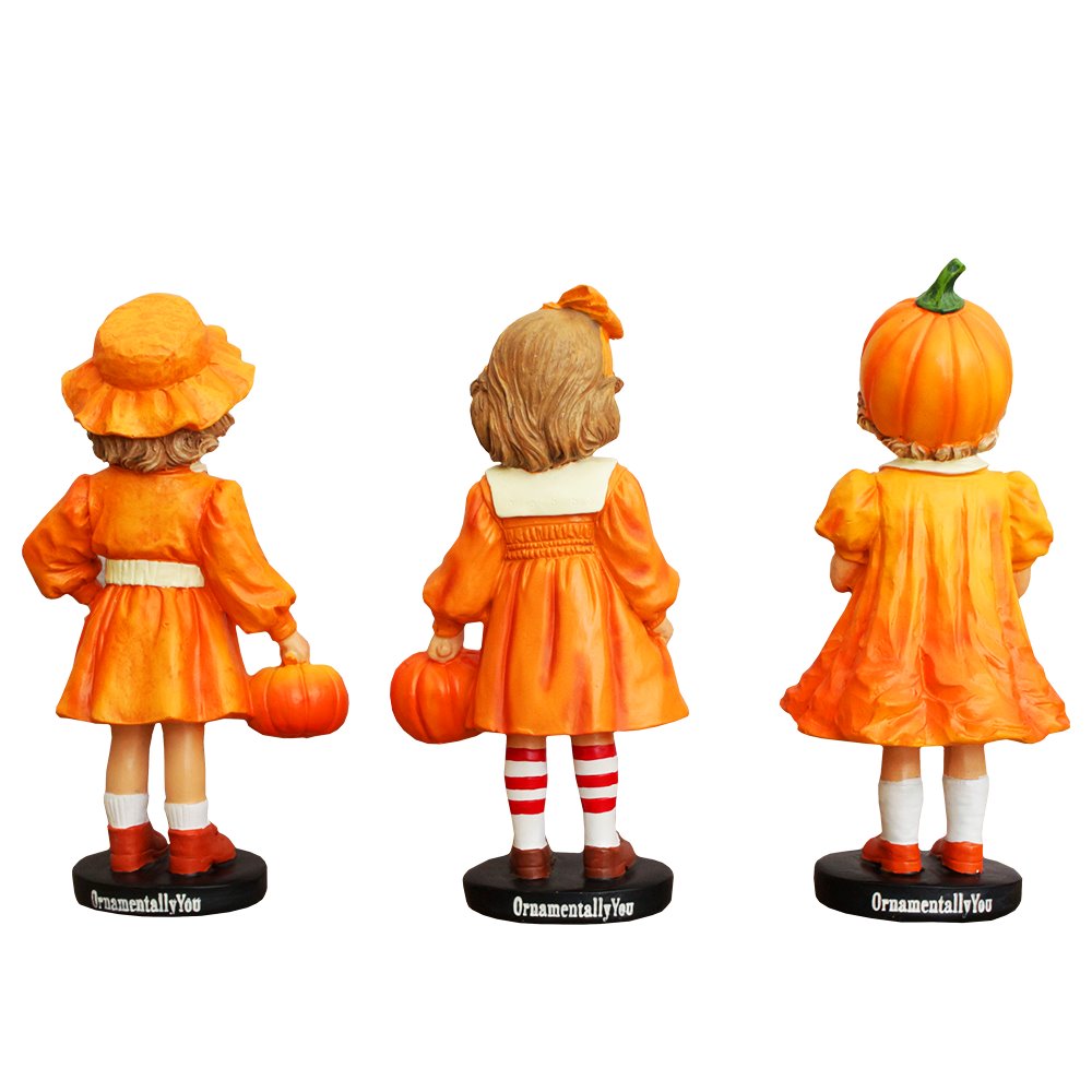 (Pre-Order) Inviting Pumpkin Girl Trio Set of Figurines, 6" Victorian Autumn Fall and Halloween Table Decoration Resin Statues OrnamentallyYou 