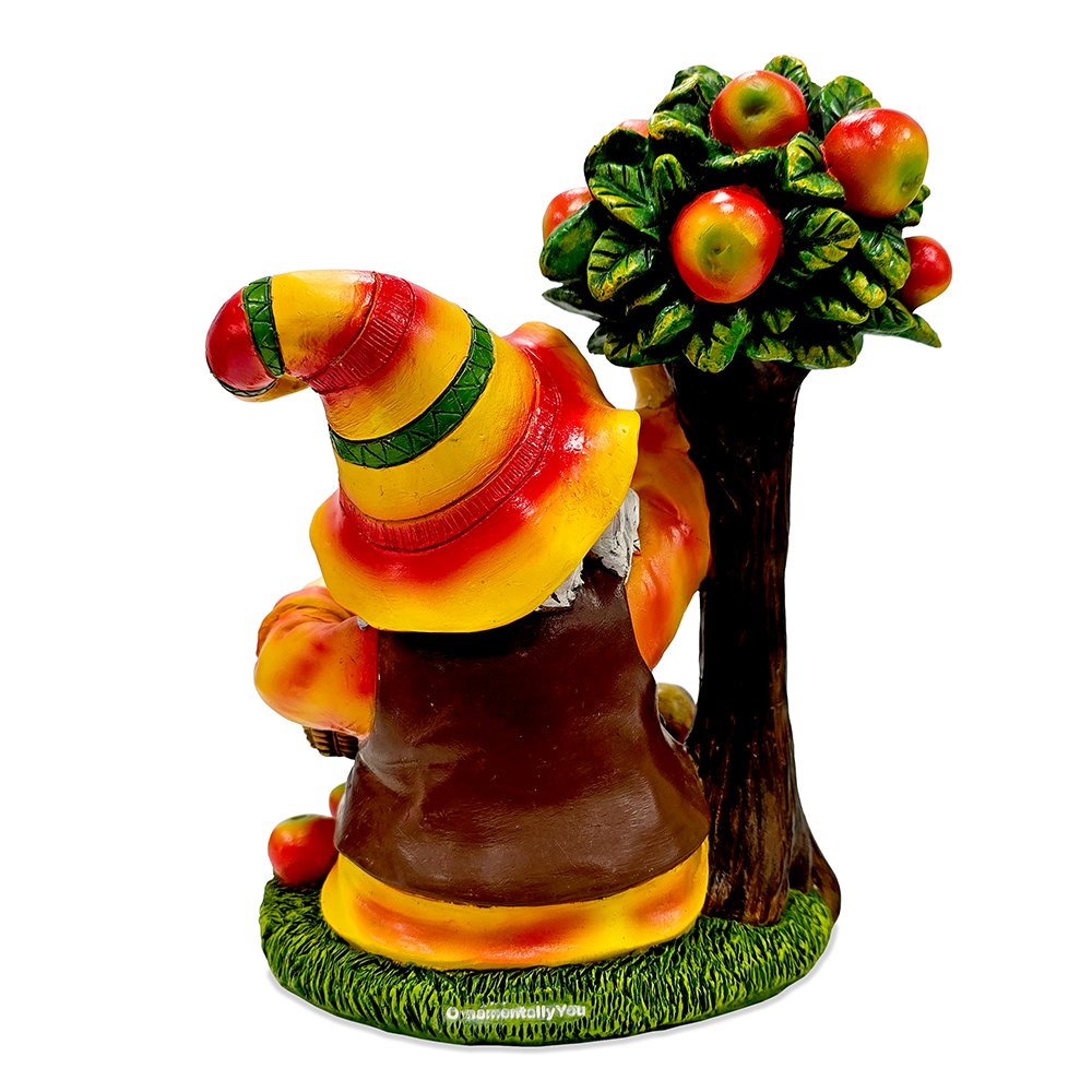 Johnny Apple Gnome Cute Garden Statue, 9" Orchid Picker Whimsical Dwarf Figurine Resin Statues OrnamentallyYou 