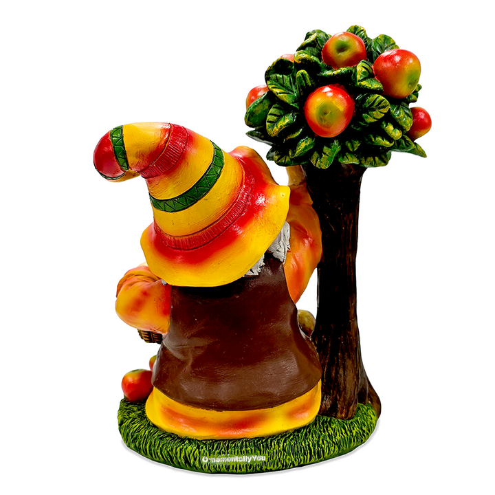 Johnny Apple Gnome Cute Garden Statue, 9" Orchid Picker Whimsical Dwarf Figurine