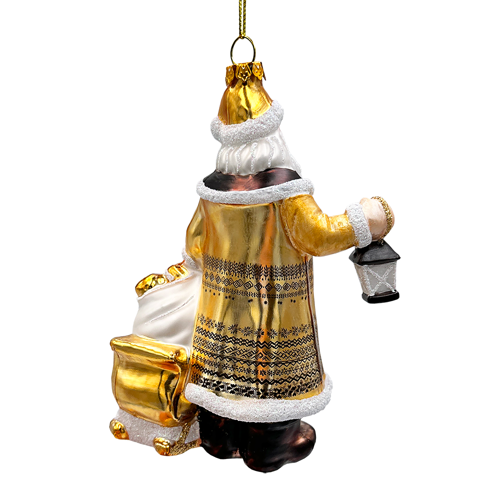 (Pre-Order) Majestic Gold Santa Blown Glass Christmas Ornament, Sleigh Accessory Tree Decor