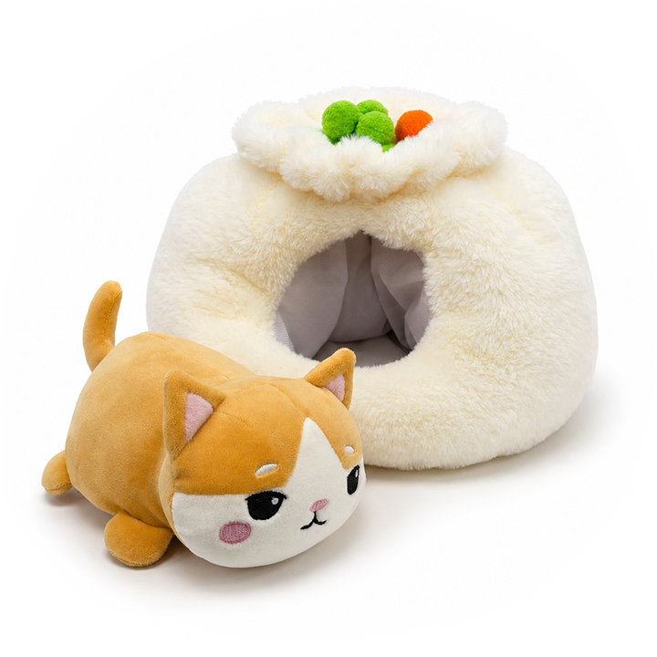 Meow Bao the Dumpling Kitty Plushie Set, 7.5" Adorable Soup Dumpling Stuffed Animal Toy for Kids